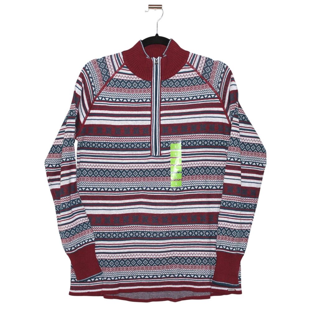 Eddie Bauer Stripped Maroon Quarter Zip Sweater Size Large NWT